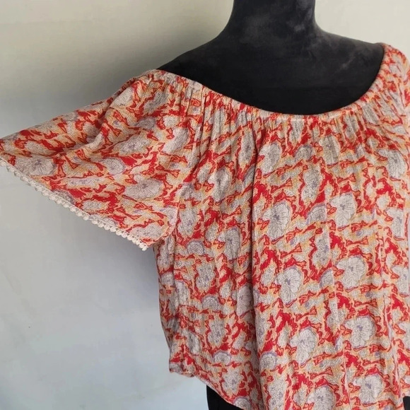 Forever 21 Teen's Junior Top Coral Crop Ruffled Off Shoulder Floral Orange Small - Picture 10 of 10